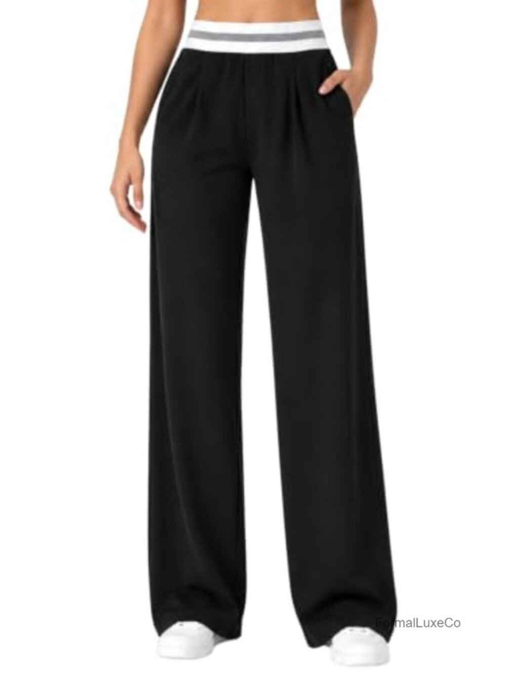 Pleated Wide Leg Pull On Dress Pants with Pockets Stretch Trousers